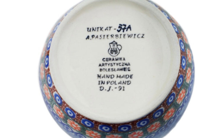 Ceramika Artystyczna Polish Pottery, Unikat Dancing Blue Poppies Jar with Lid