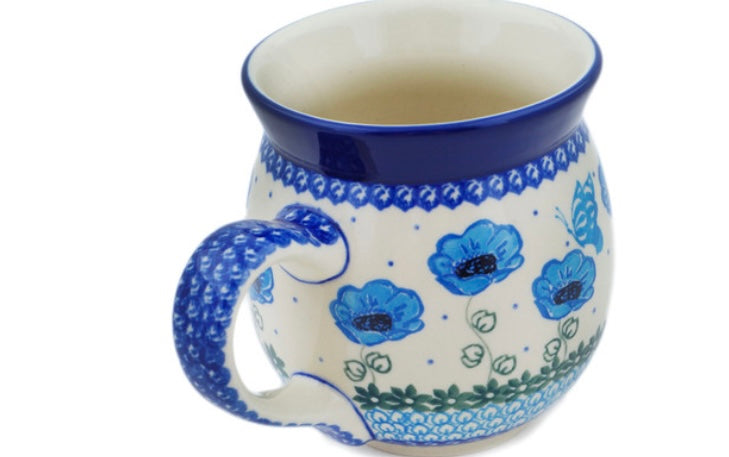 Ceramika Artystyczna Polish Pottery, Unikat Morning Poppies, Bubble Mug
