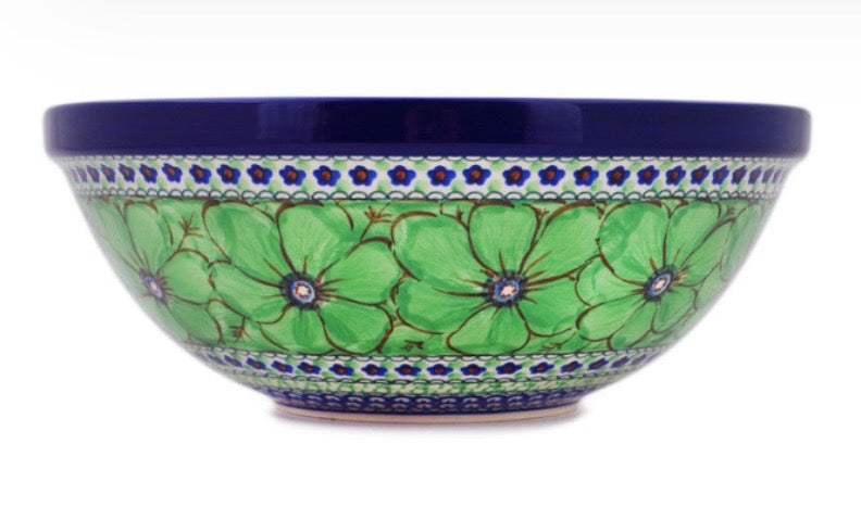 Ceramika Artystyczna, U408A, Green Pansies, Large Bowl 11"