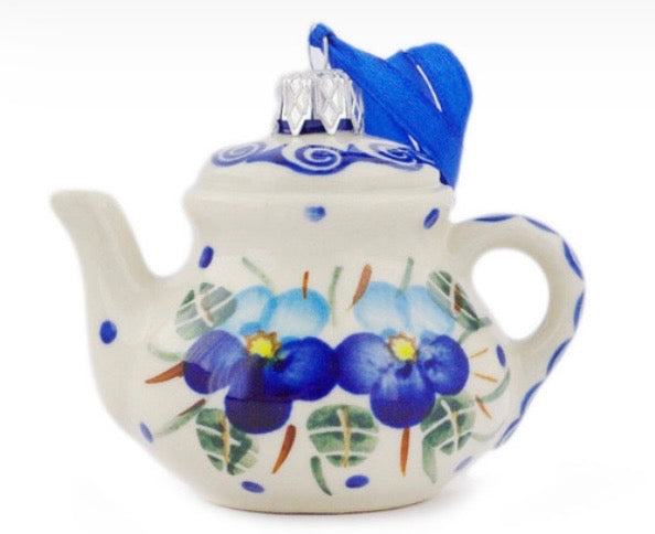 Bona, Blue Pansy, Teapot Ornament 3"