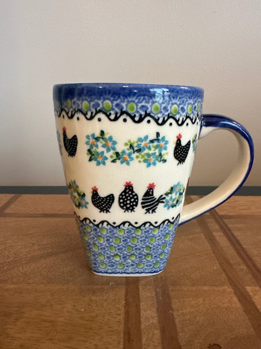 Galia Polish Pottery, Black Chickens XL Mug.  17 oz