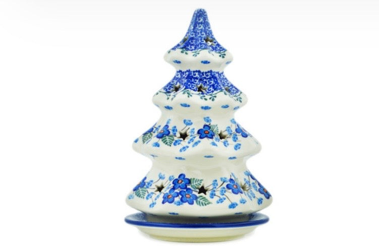 Ceramika Artystyczna, Blue Blossom, Tree Luminary 8"