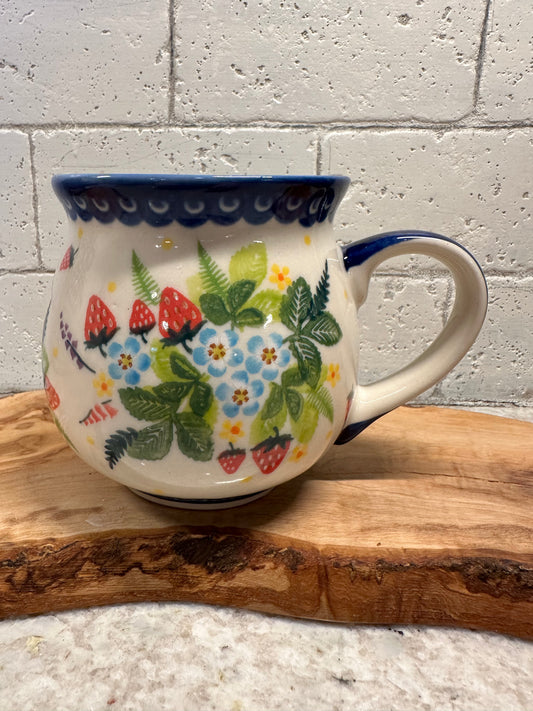 Kalich Polish Pottery, Strawberry Butterfly XL Bubble Mug, 19 oz