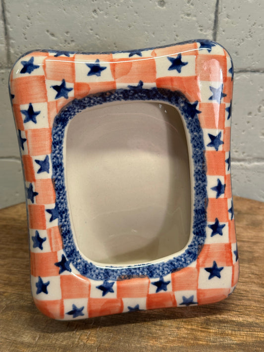 Manufaktura Polish Pottery, Red, White & Blue Stars, Photo Frame, Preowned