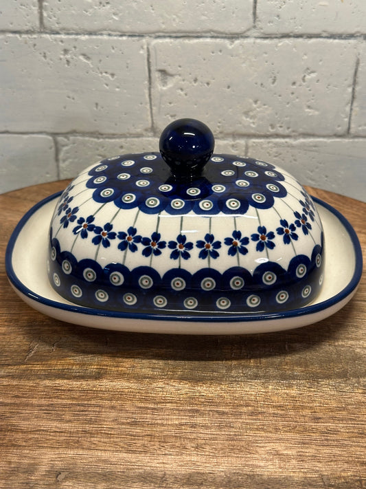 Zaklady Polish Pottery, Traditional Flowering Peacock Butter/Cream Cheese Dish