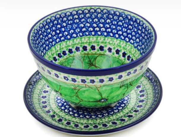 Ceramika Artystyczna,  Green Pansies, Colander with Plate