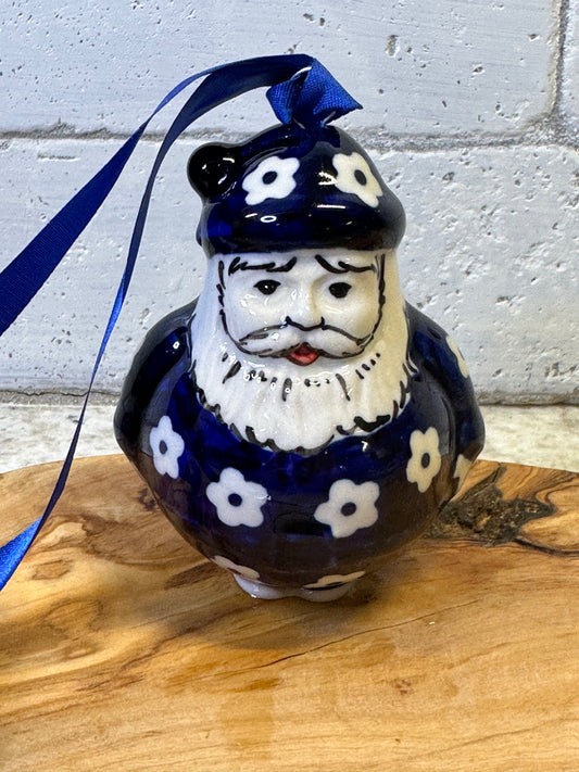 Manufaktura Polish Pottery, Simple Daisy, Santa Claus Ornament, 4"