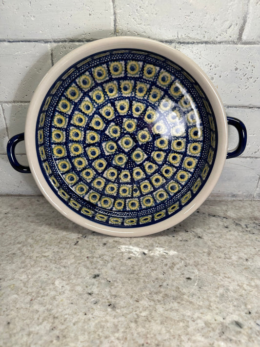 Manufaktura Polish Pottery, Blue, Yellow, & Green, Handled Baker, Preowned