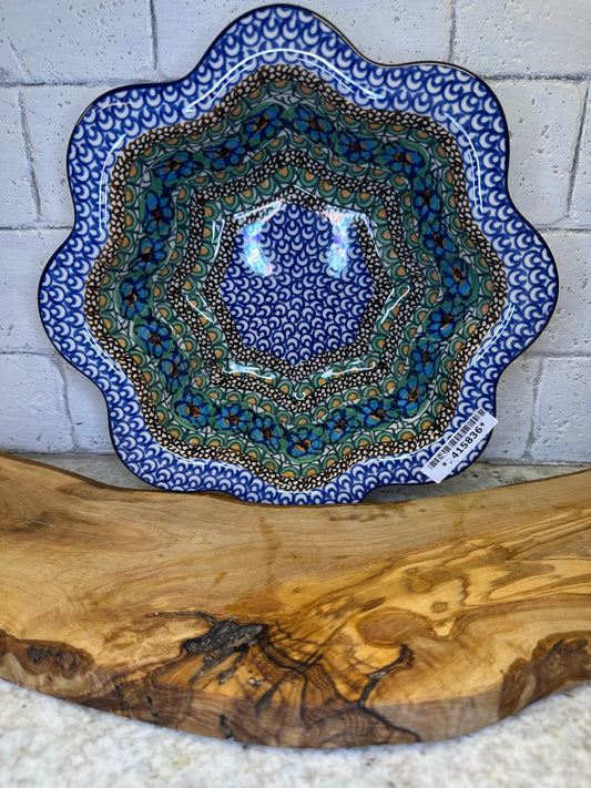 Ceramika Artystyczna Polish Pottery, Unikat Mardi Gras, Scalloped Bowl, 10"
