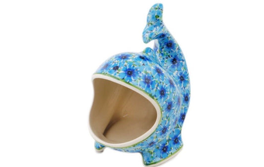 Ceramika Artystyczna, U4929, Blue Bachelor Buttons, Salt Cellar/Salt Pig/Sponge Holder Whale