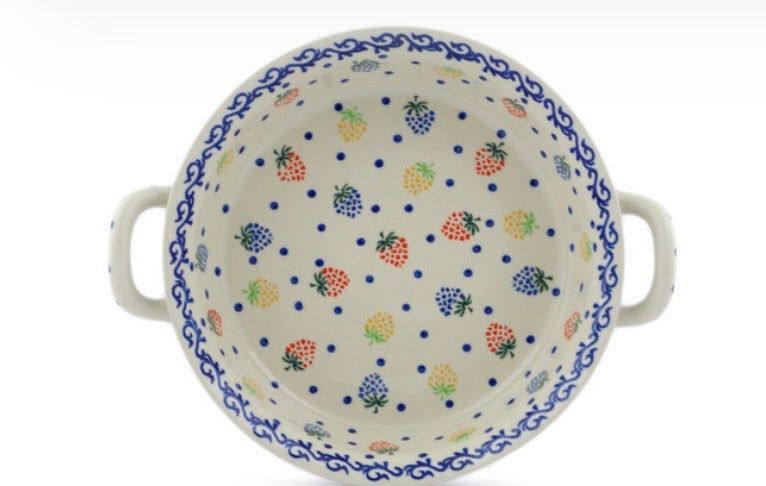 Ceramika Artystyczna, Fiesta Berries, Medium Round Baker with Handles