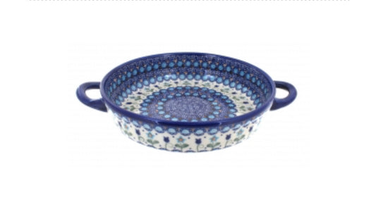 Vena, Savannah/Blue Tulip, Round Baker with Handles