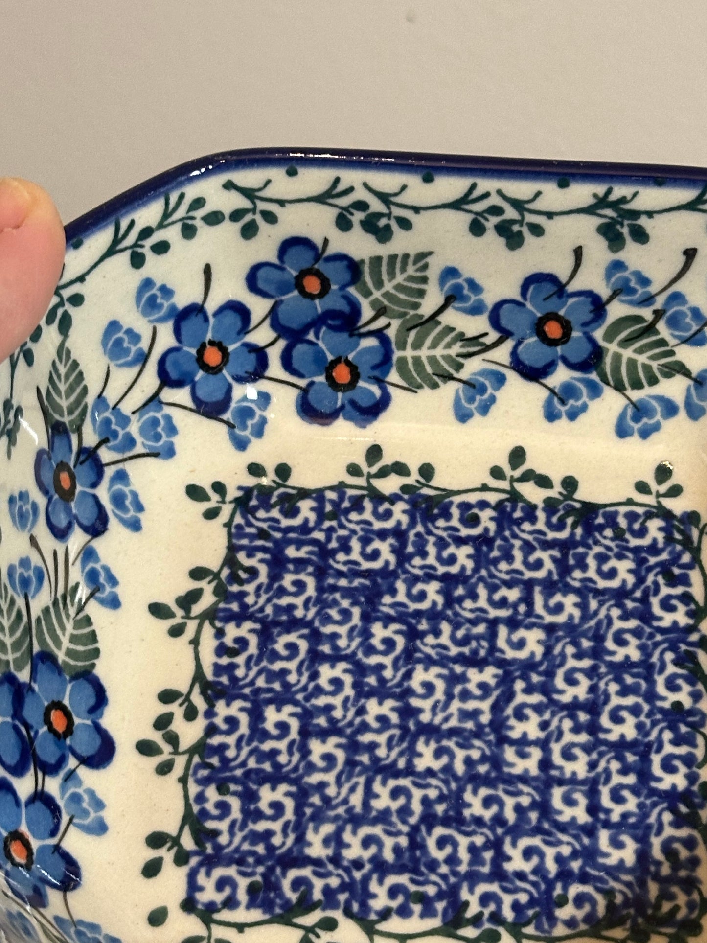 Ceramika Artystyczna, Blue Blossoms, Square Bowl