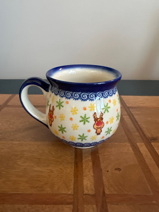 Kalich Polish Pottery Rudolph with Green Snowflake 12 oz Bubble Mug