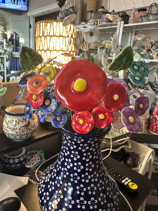 Manufaktura Polish Pottery Red with Yellow Middle Individual Posy Flower