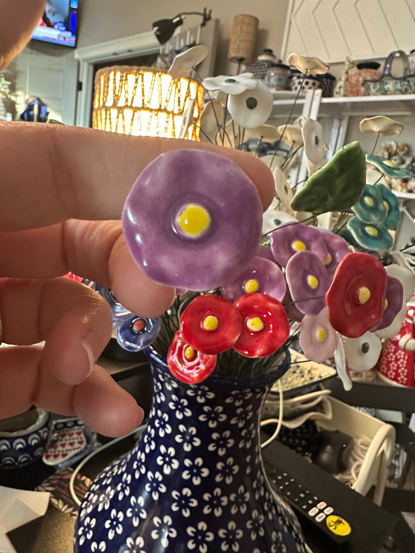 Manufaktura Polish Pottery, Purple w/Yellow Middle Posy Flower