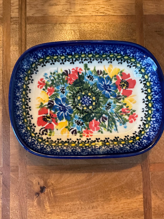 Kalich Polish Pottery. Unikat Art Level 2, Spring Flowers Soap Dish or Small Baker