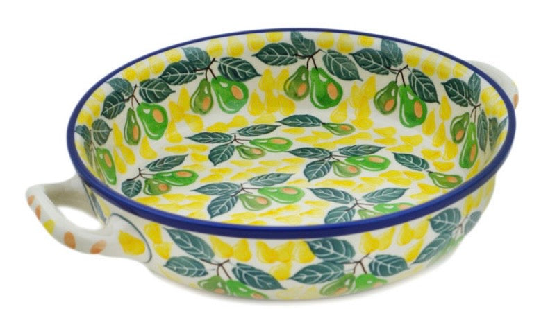 Ceramika Artystyczna, Fresh Pear, Large Round Baker with Handles