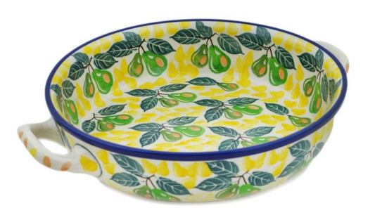 Ceramika Artystyczna, Fresh Pear, Large Round Baker with Handles