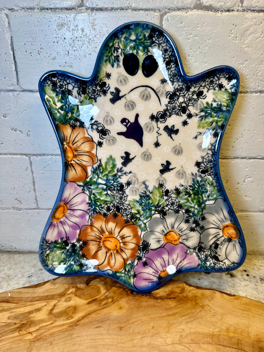 Kalich, Art Level 1, Purple, Orange, White and Gray Floral, Large Ghost Plate