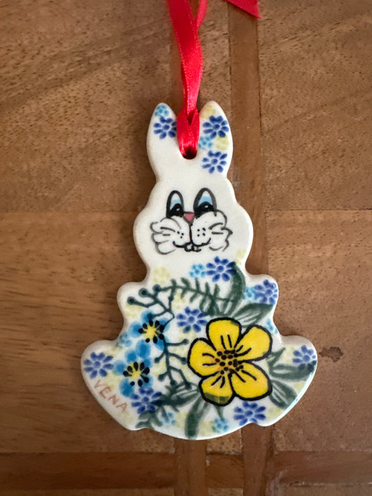 Vena Polish Pottery Yellow Afternoon Garden Rabbit Ornament