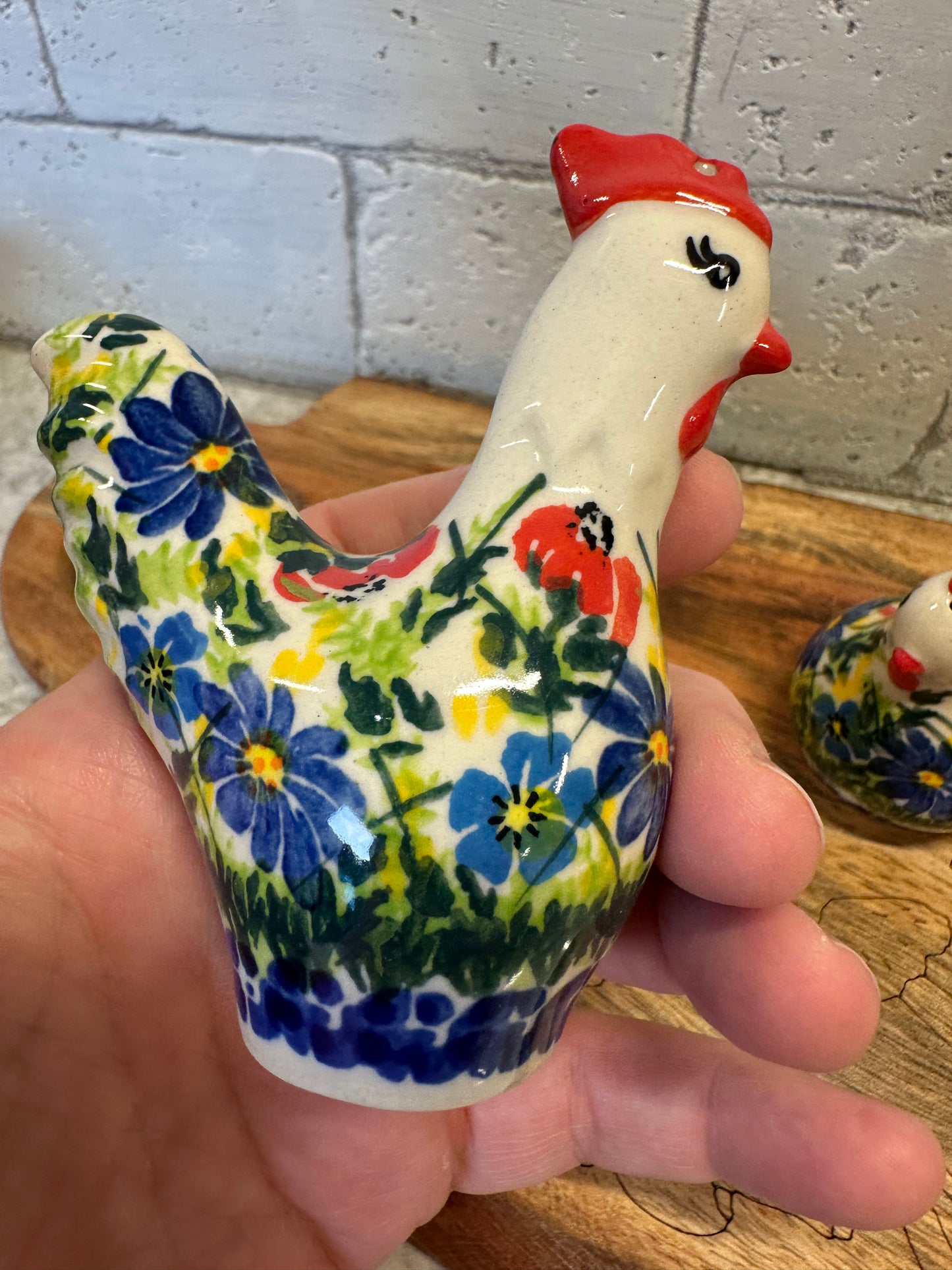 Kalich, Art Level , Blue & Red Flowers, Rooster/Hen Salt/Pepper Set