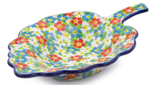 Ceramika Artystyczna, Unikat U4818,  Colorful Dizziness, Leaf Shaped Bowl 10.5"