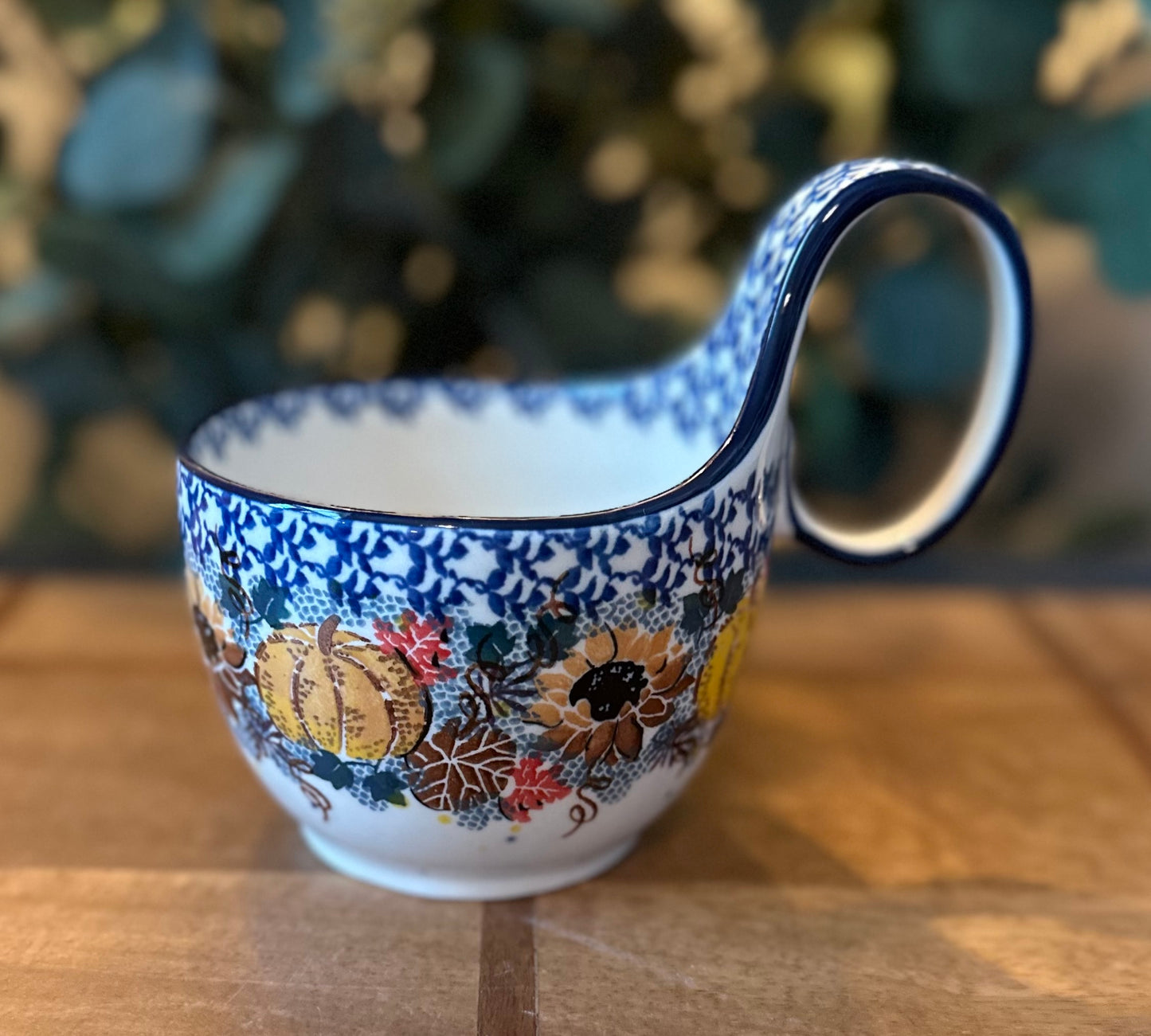 Ceramika Artystyczna Polish Pottery, Autumn Falling Leaves, Loop Mug/Bowl