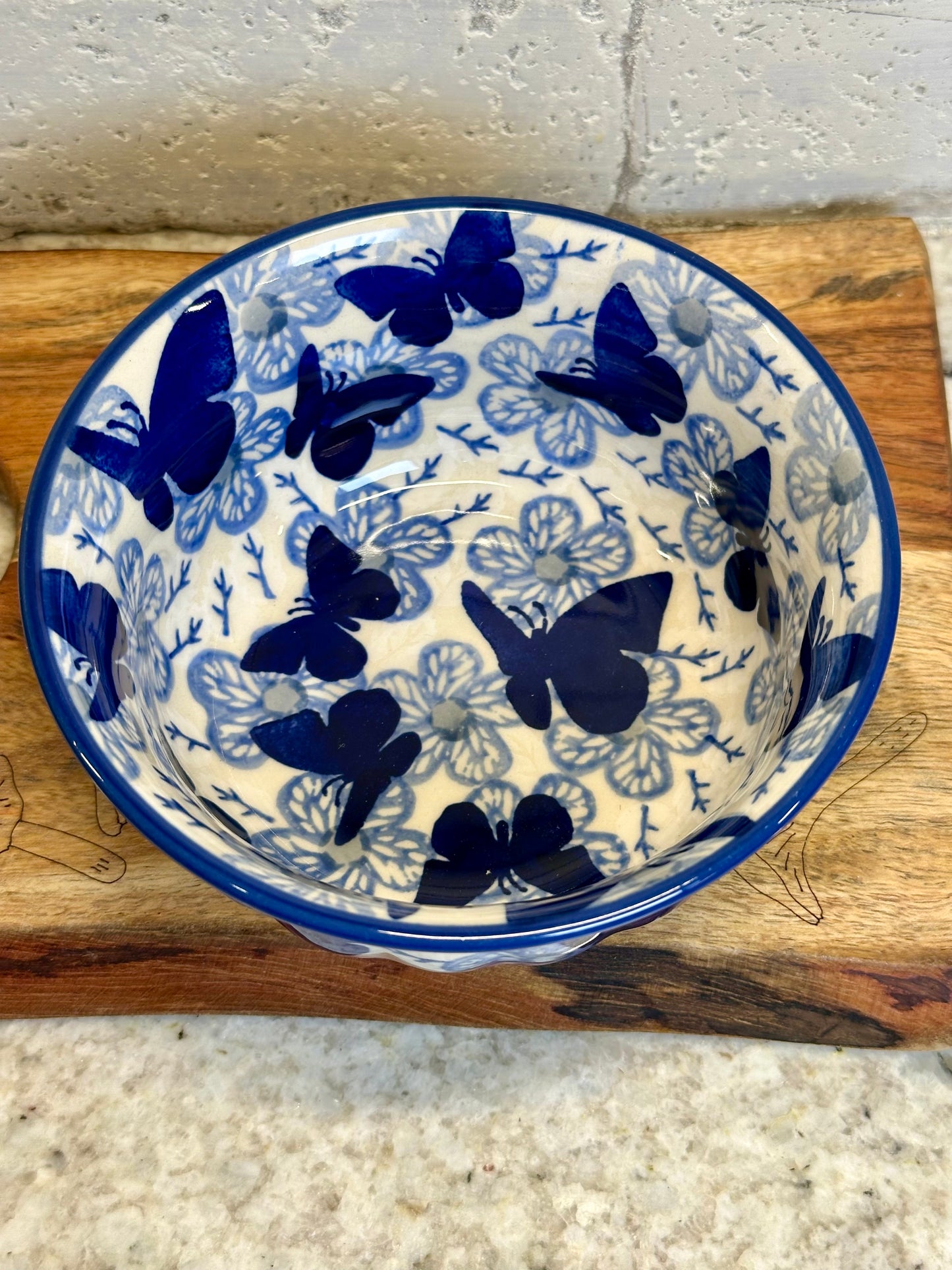 Manufaktura, Blue Butterfly, Scalloped Bowl 5.5"