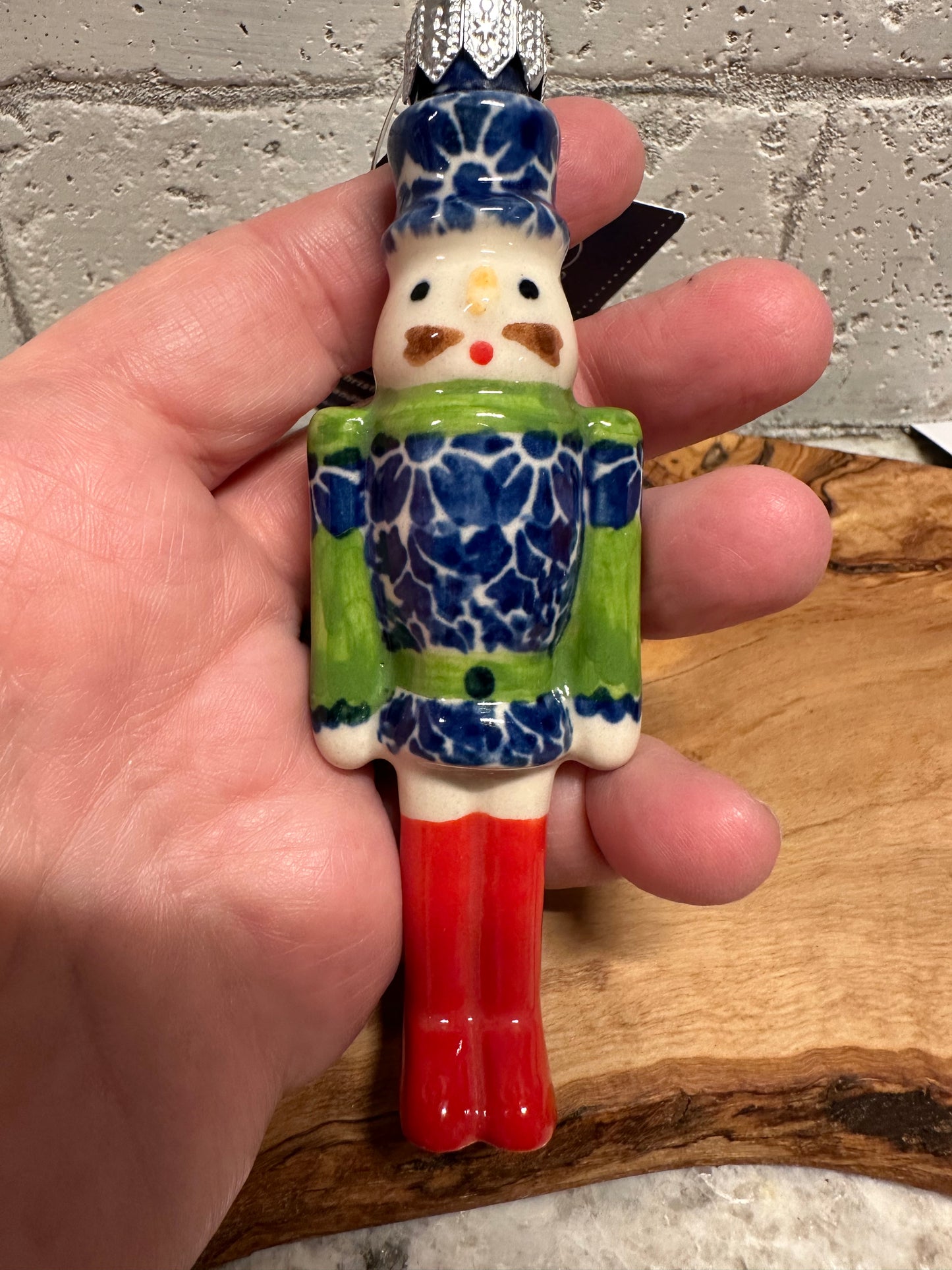 Kalich Polish Pottery, Art Level, Green Nutcracker Ornament