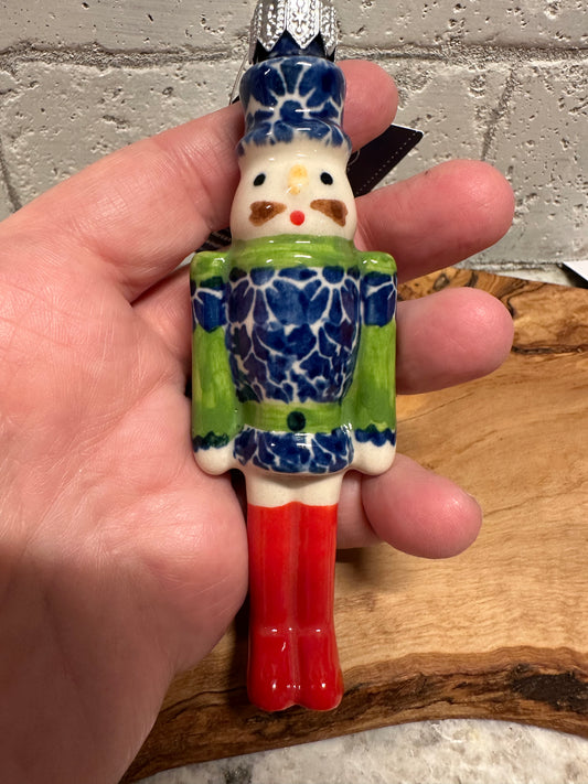 Kalich Polish Pottery, Art Level, Green Nutcracker Ornament