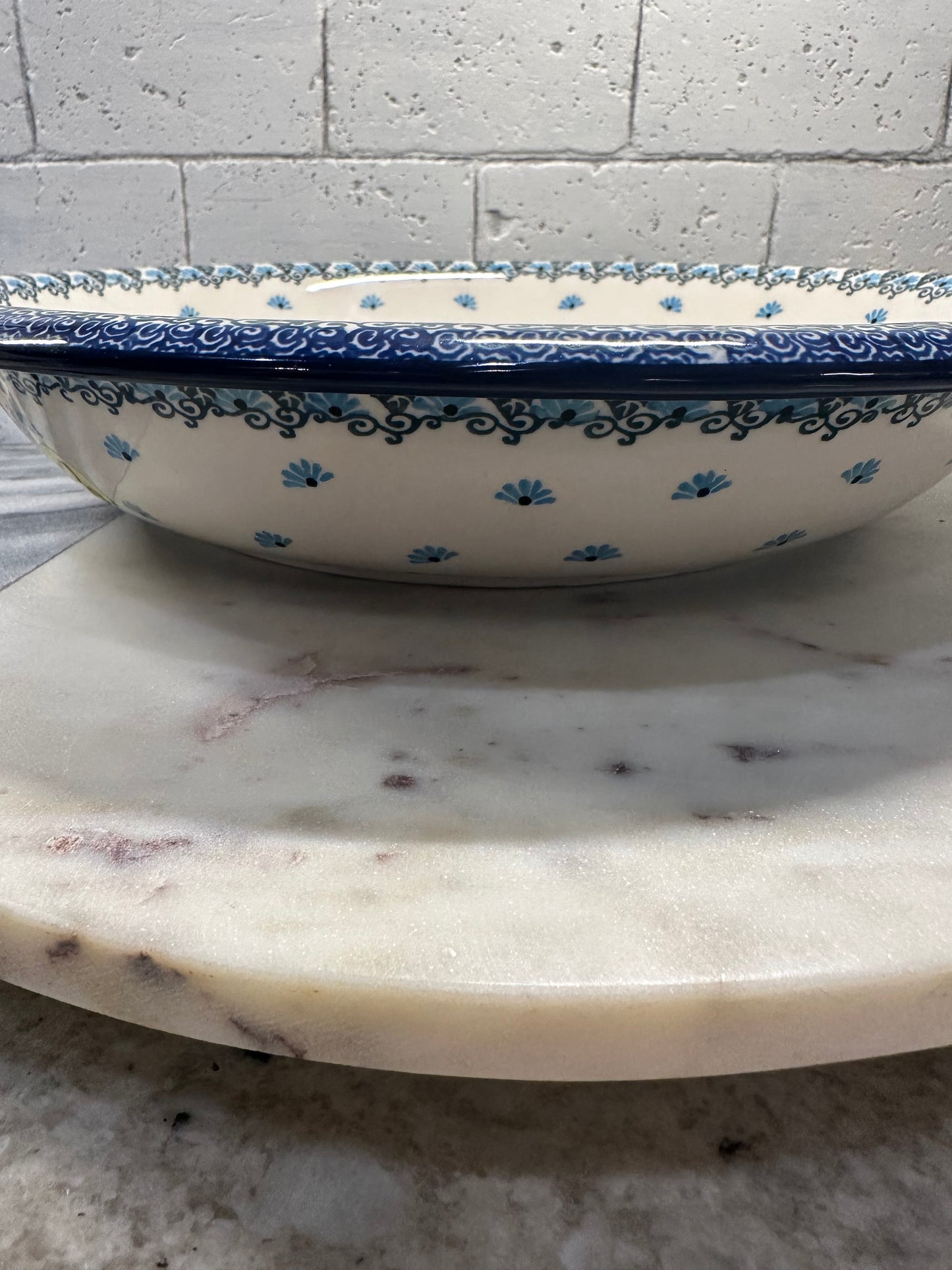 Ceramika Artystyczna Polish Pottery, Blue Forget Me Not, 14" Large Bowl, Preowned