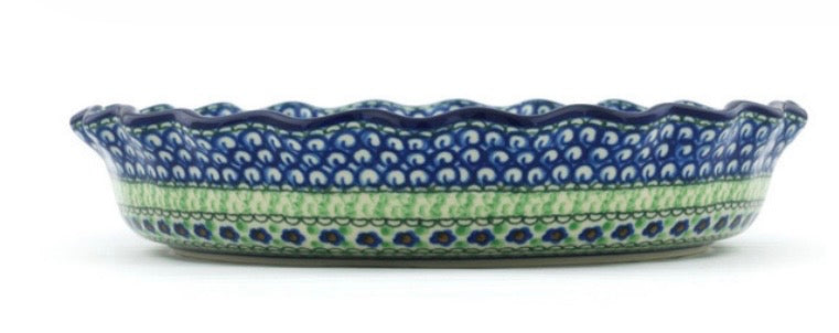 Ceramika Artystyczna, U408A, Green Pansies, Fluted Pie Dish