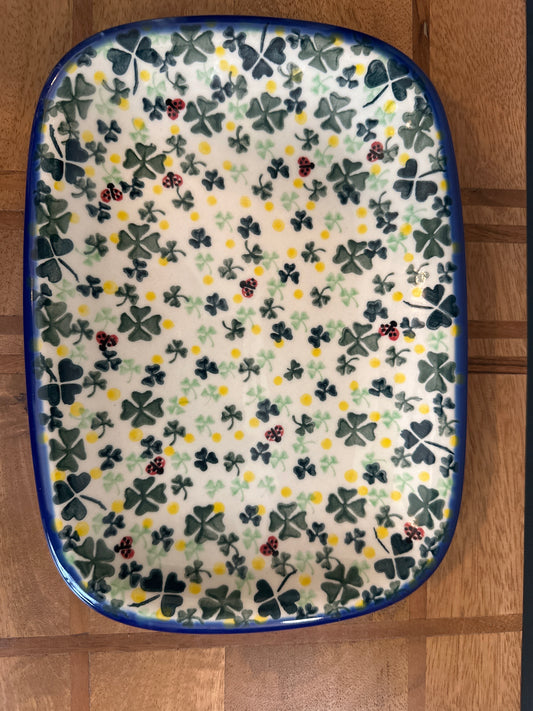 Vena Polish Pottery Medium Rectangular Platter Lucky Shamrock