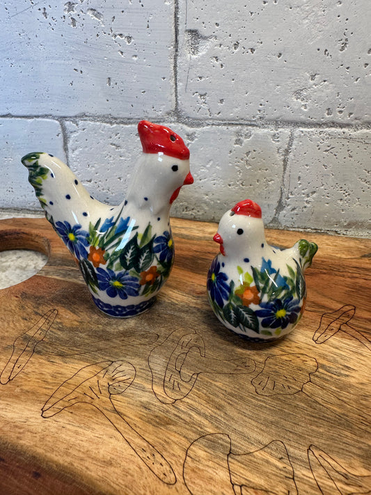 Kalich, Art Level, Blue Floral, Rooster/Hen, Salt/Pepper Set