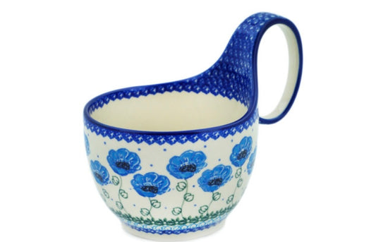 Ceramika Artystyczna Polish Pottery, Unikat Morning Poppies, Loop Soup Mug/Bowl