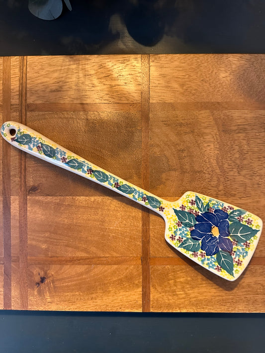 Ceramika Artystyczna Polish Pottery, Unikat Blue, Teal, Purple, Yellow, Green Flowers Spatula