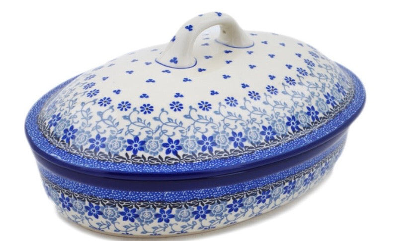 Ceramika Artystyczna, First Snow, Oval Baker with Cover 12"