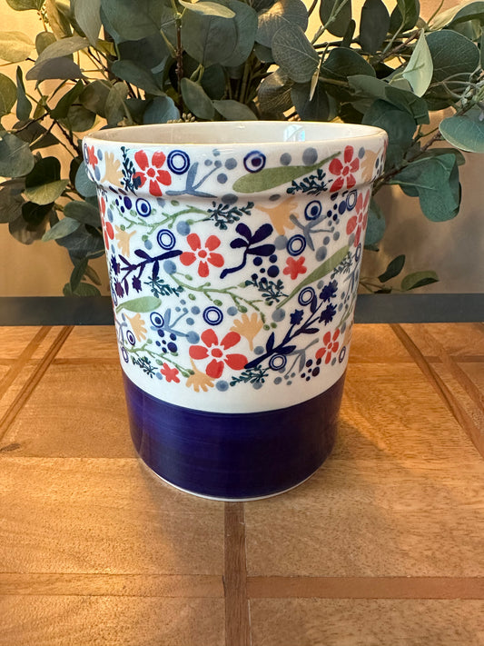 Manufaktura Polish Pottery, Garden Breeze Blue Border Utensil Holder