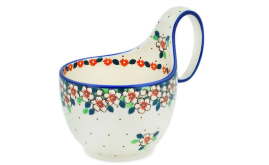 Ceramika Artystyczna Polish Pottery, Strawberry Blossom, Loop Soup Mug/Bowl