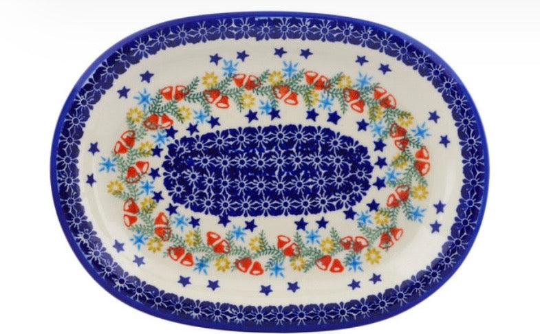 Ceramika Bona, Wreath Of Bells, Oval Platter 11.46"