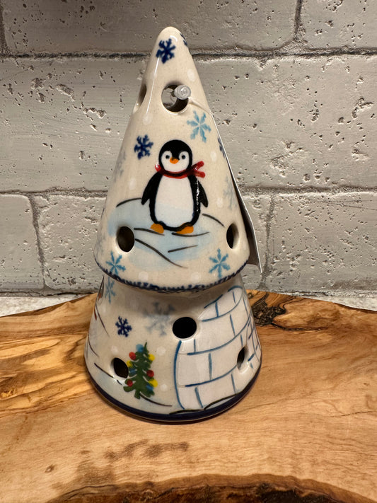 Kalich Polish Pottery, Signature Unikat, Penguin and Igloo Small Luminary Tree