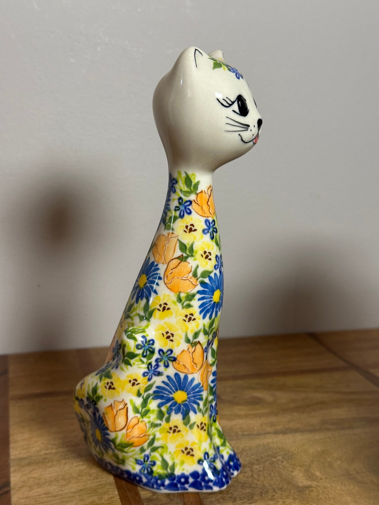 Kalich, Unikat Art Level 1, Blue, Peach, Yellow Floral Cat