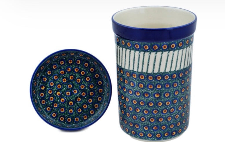 Ceramika Artystyczna, Emerald Peacock, Wine Chiller/Utensil Holder with Saucer