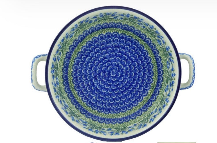 Ceramika Artystyczna, Feathery Bluebells, Large Round Baker with Handles