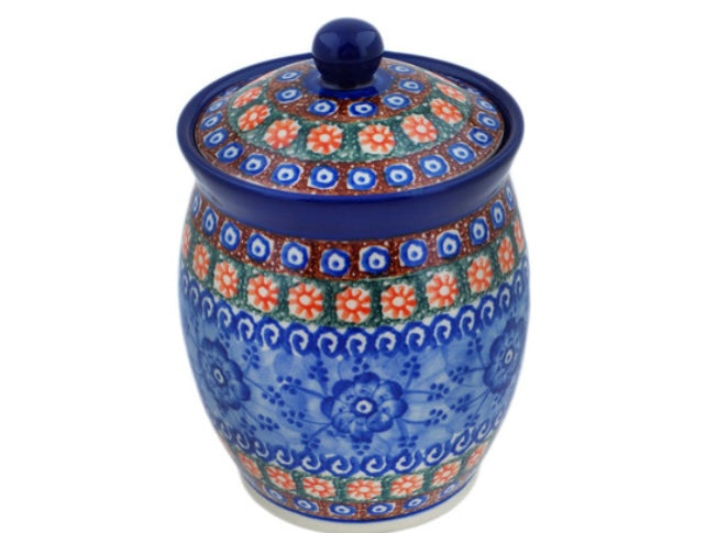 Ceramika Artystyczna Polish Pottery, Unikat Dancing Blue Poppies Jar with Lid