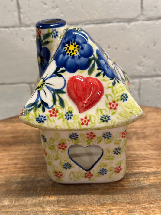 Vena Polish Pottery, Square Floral House, Aroma Warmer/Luminary