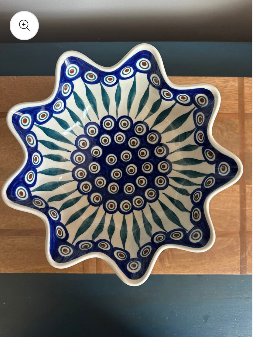 Manufaktura Polish Pottery, Traditional, Wavy Pedestal Bowl with Tree