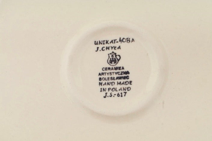 Ceramika Artystyczna, U408A, Green Pansies, Large Round Baker with Handles