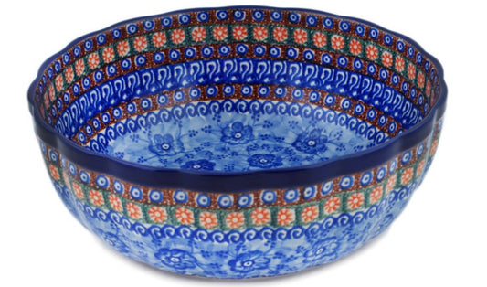 Ceramika Artystyczna, Unikat Dancing Blue Poppies, Fluted Bowl, 11'